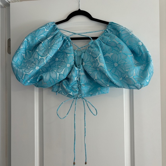 Blue Corseté like Crop Top with Puff Sleeves - Picture 6 of 6